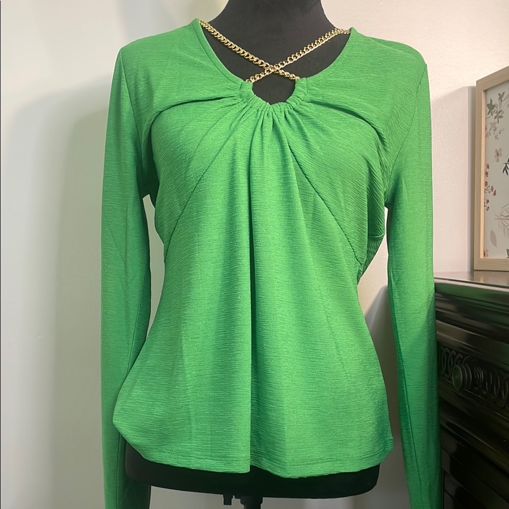 MICHAEL Michael Kors Green Ruched Long Sleeve Blouse - Picture 2 of 8
